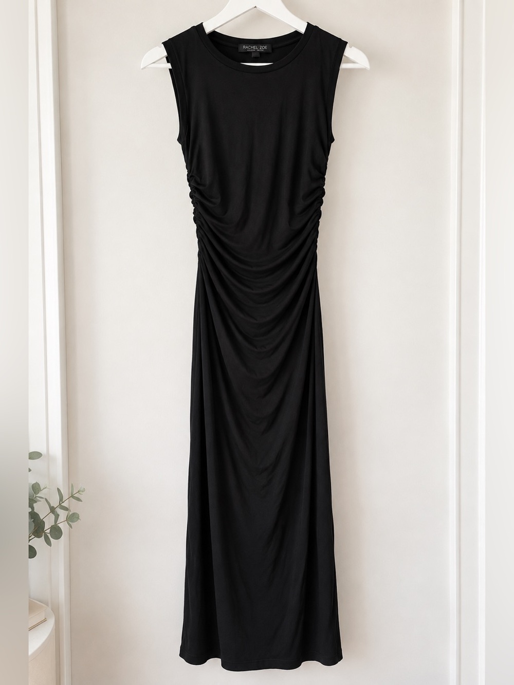 Rachel Zoe Black Ruched Sleeveless Maxi Dress Size M NWOT